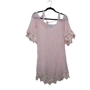 Venus Pale Pink Cold Shoulder Lace Hems Sheer Tunic Top XL
